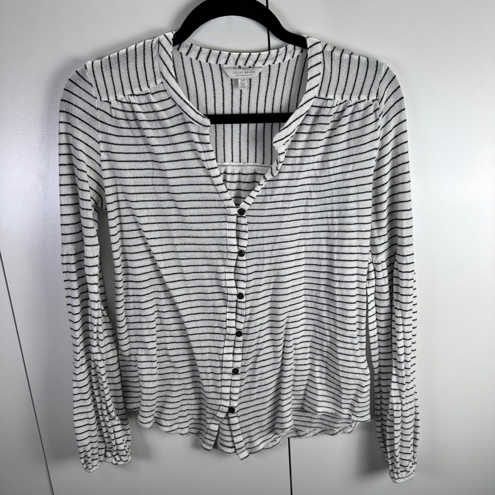 Lucky Brand‎ Women S Black White Striped Button Up Long Sleeve Staple Minimalist